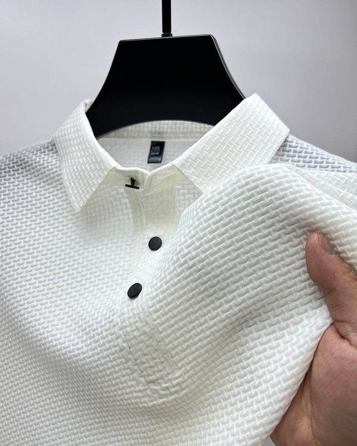 Men's performance polo shirt; stylish, comfortable, quick-dry, suitable for various occasions.