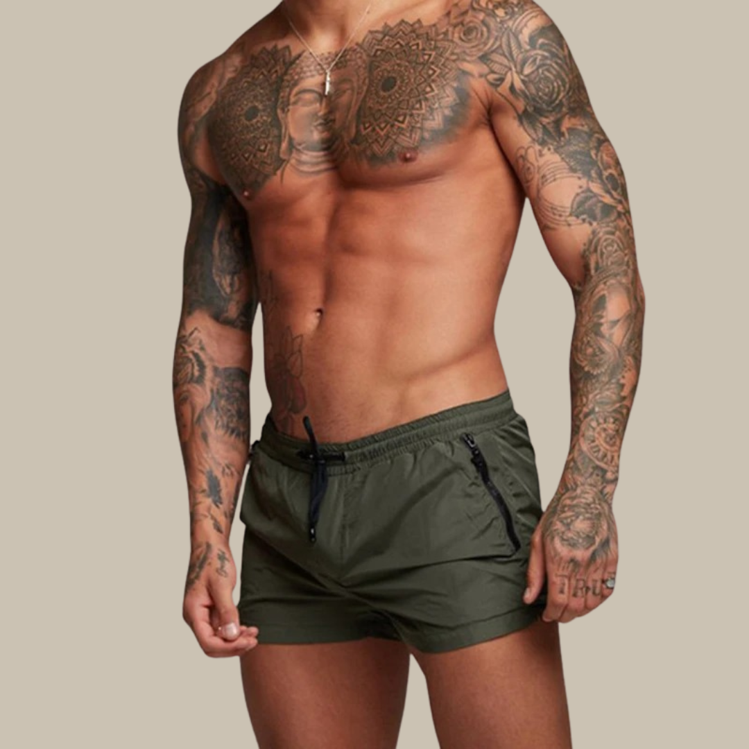 Comfortable & stylish men's stretchy quick dry swim shorts, ideal for beach, pool, and active summer fashion.