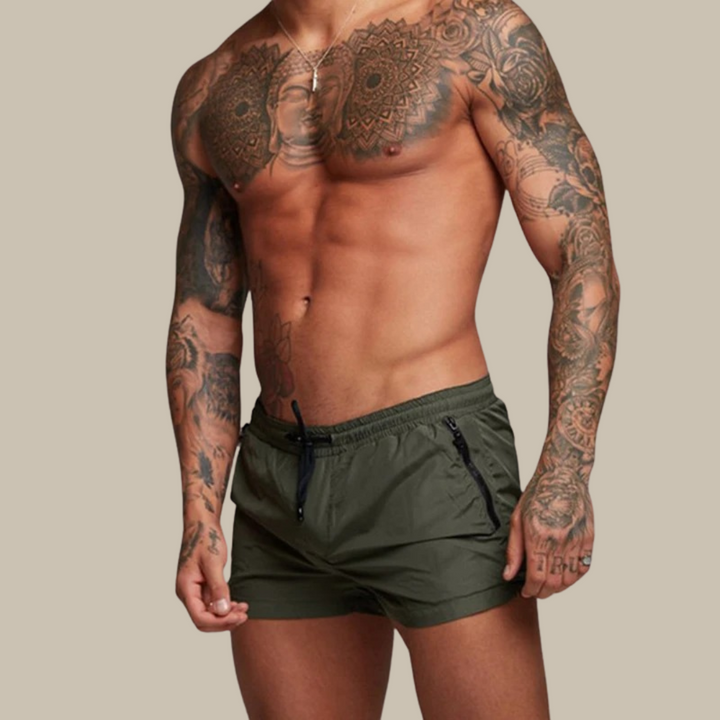 Comfortable & stylish men's stretchy quick dry swim shorts, ideal for beach, pool, and active summer fashion.