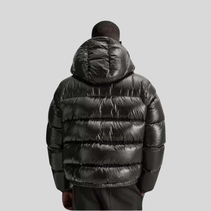 Warm men's quilted winter coat, a stylish outerwear option. Features a full-zip design for cold weather fashion.