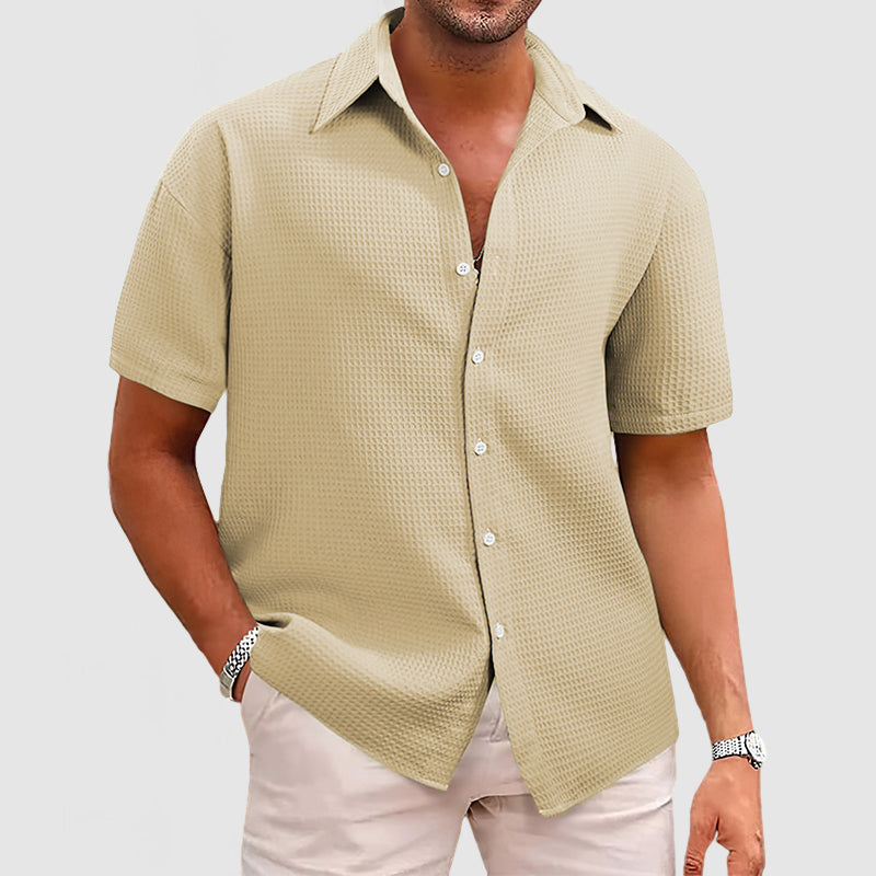 Men's summer short sleeve shirt, breathable, comfortable & stylish for warm weather.