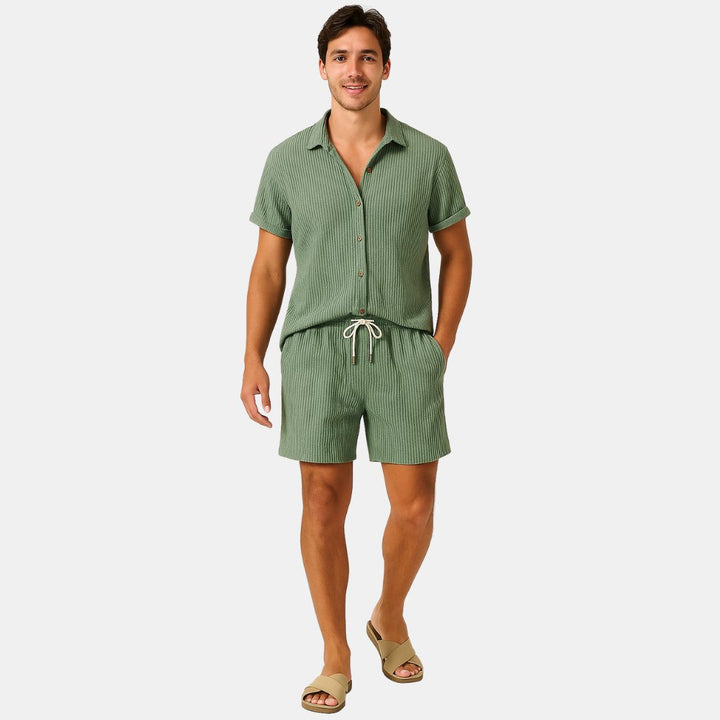 Stylish men's casual wear short sleeve shirt & shorts set. Perfect summer fashion outfit for him.