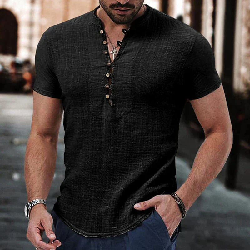 Urban men's short-sleeve Henley. Stylish and comfortable casual shirt perfect for everyday fashion.