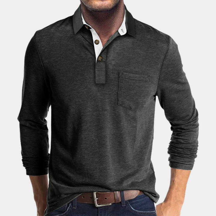 Comfortable men's short-sleeve polo shirt, an essential for casual wear and relaxed smart casual outfits.