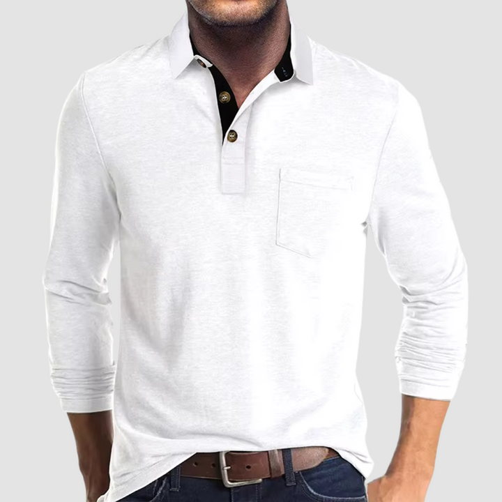 Textured men's polo shirt fabric, highlighting quality & comfort for casual wear & smart casual style.