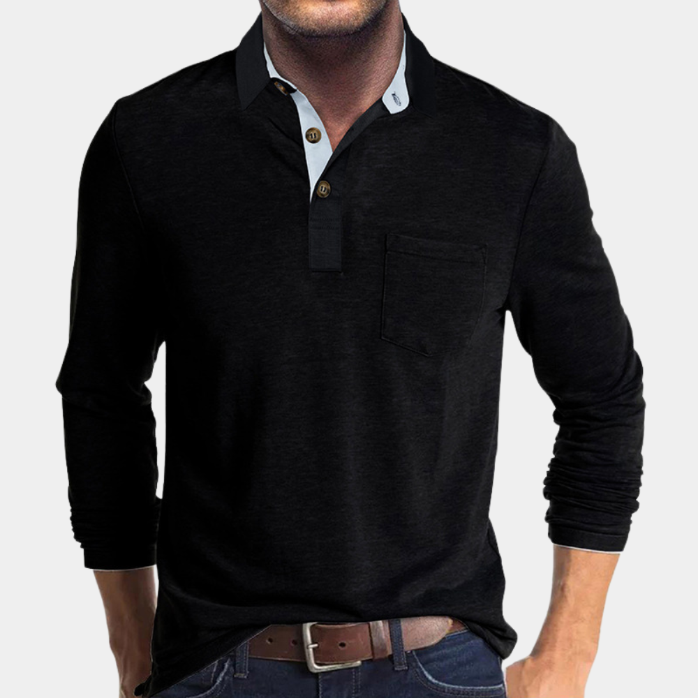 Side view of a men's stylish short-sleeve polo shirt, ideal for versatile smart casual and casual fashion.