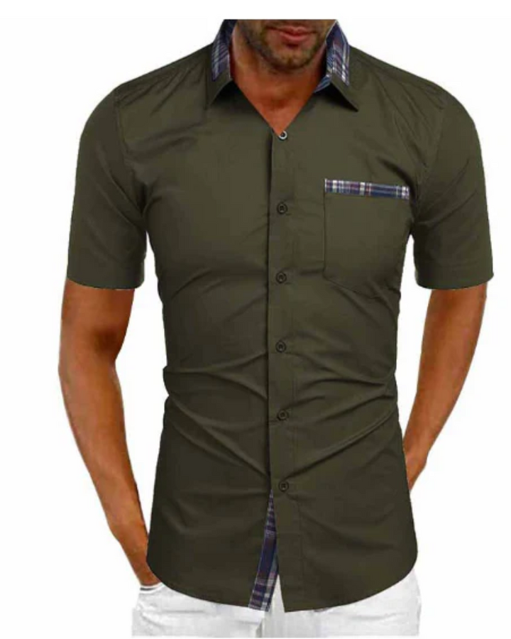 Men's comfortable short sleeve stand collar shirt, a modern and casual choice for summer fashion.