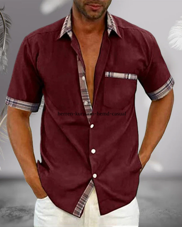 Comfortable short sleeve stand collar shirt for men, a versatile and modern addition to your wardrobe.
