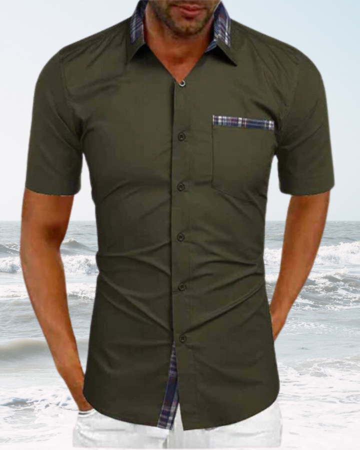 Stylish men's short sleeve stand collar shirt, a versatile piece for everyday wear and summer fashion.