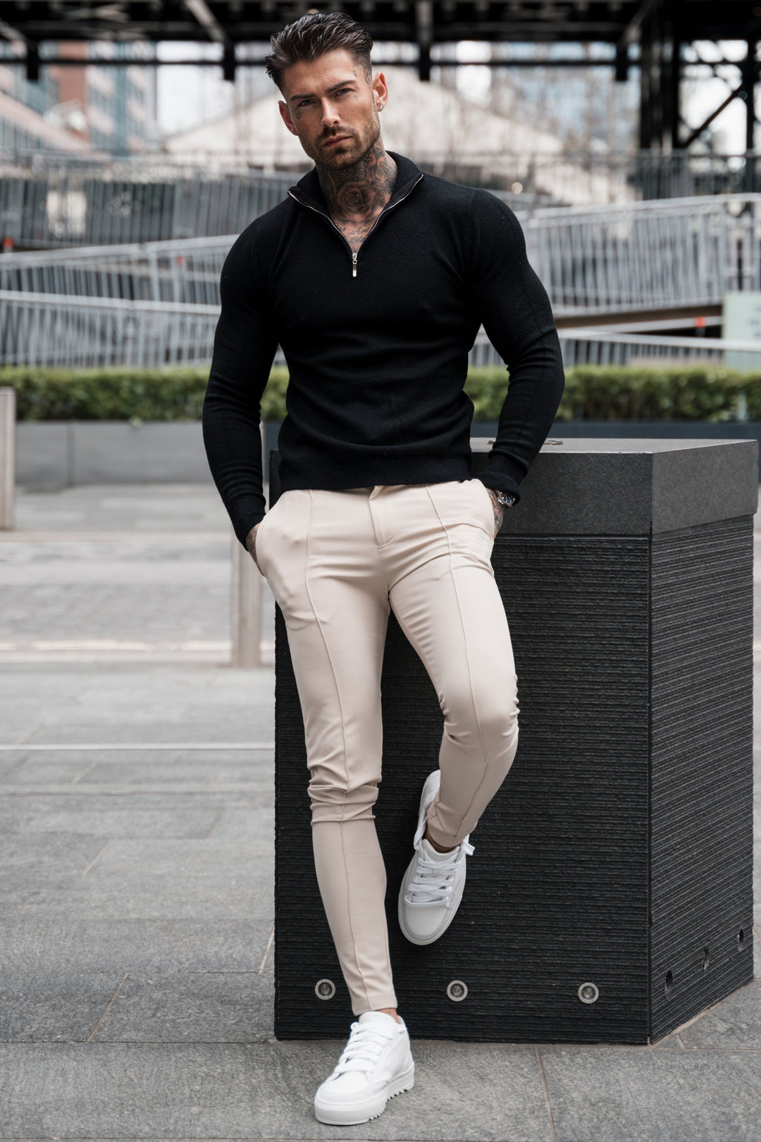 Black stylish slim fit chino trousers for men, great for any event or daily wear.