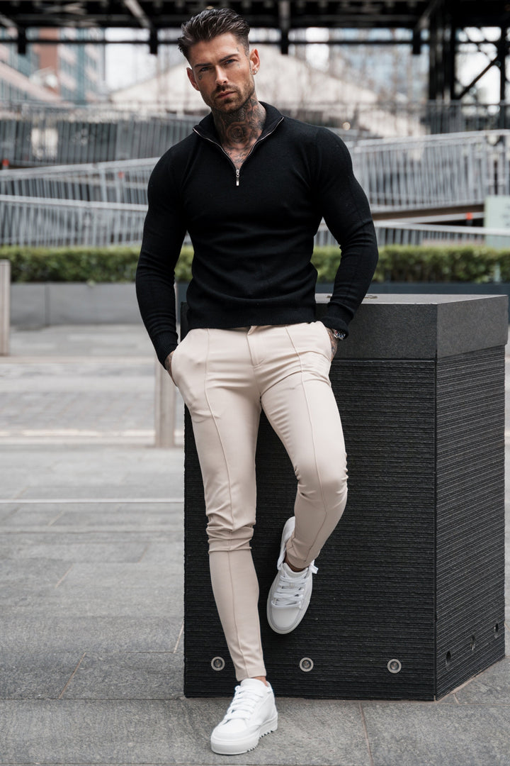 Black stylish slim fit chino trousers for men, great for any event or daily wear.