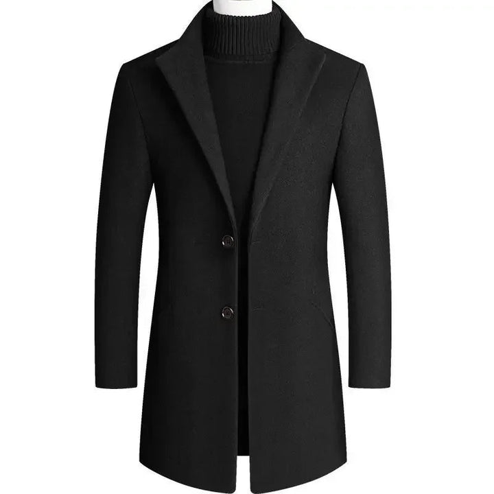 Stylish men's slim-fit coat, perfect for modern casual or business casual looks. Versatile fall jacket.