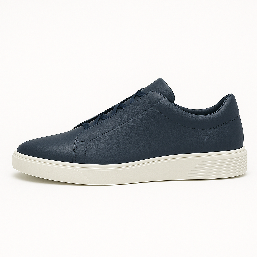 Comfortable navy slip-on men's sneakers for easy everyday wear, blending modern style with casual footwear.