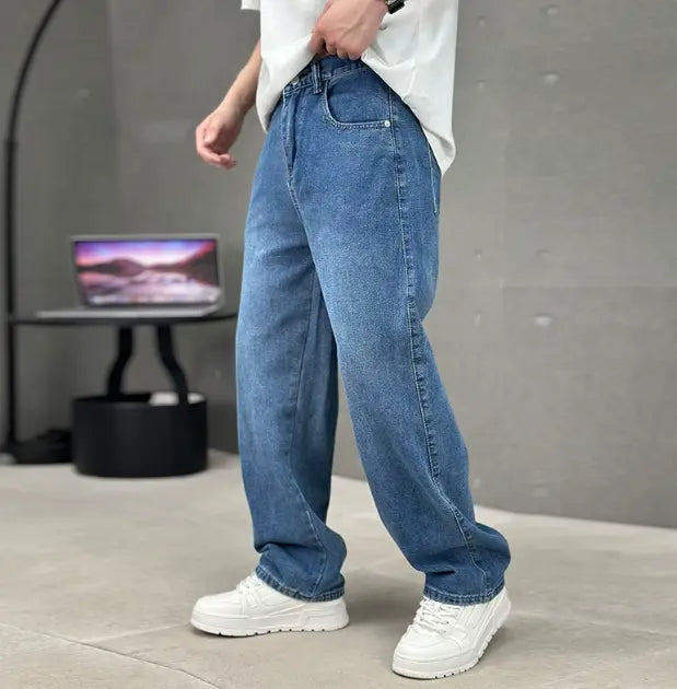 Classic men's straight leg jeans with a modern fit. Stylish denim pants offering comfort for everyday wear.