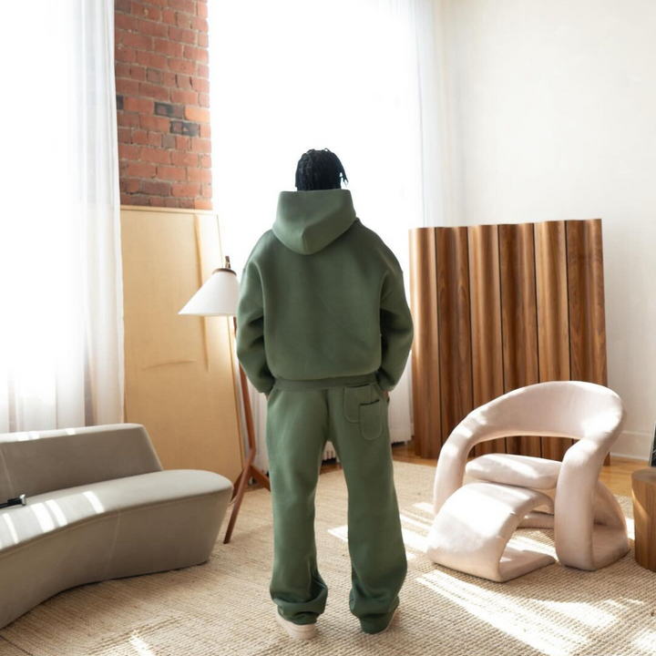 Stylish men's tracksuit set, showing the modern fit hoodie and joggers, perfect for urban streetwear fashion.