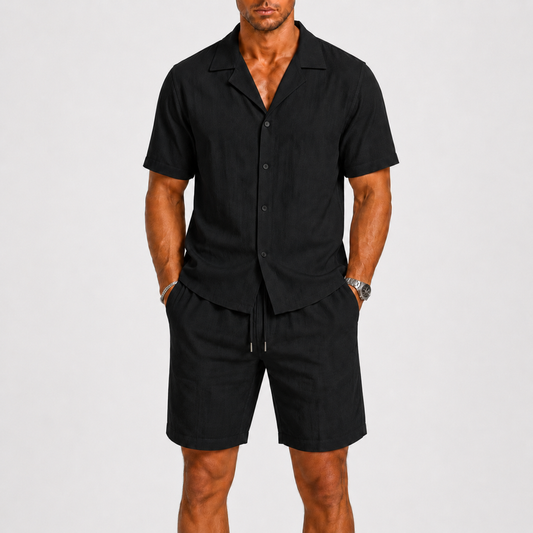 Men's easy-wear summer set: coordinated shirt & shorts, perfect for resort, beach, or everyday casual.