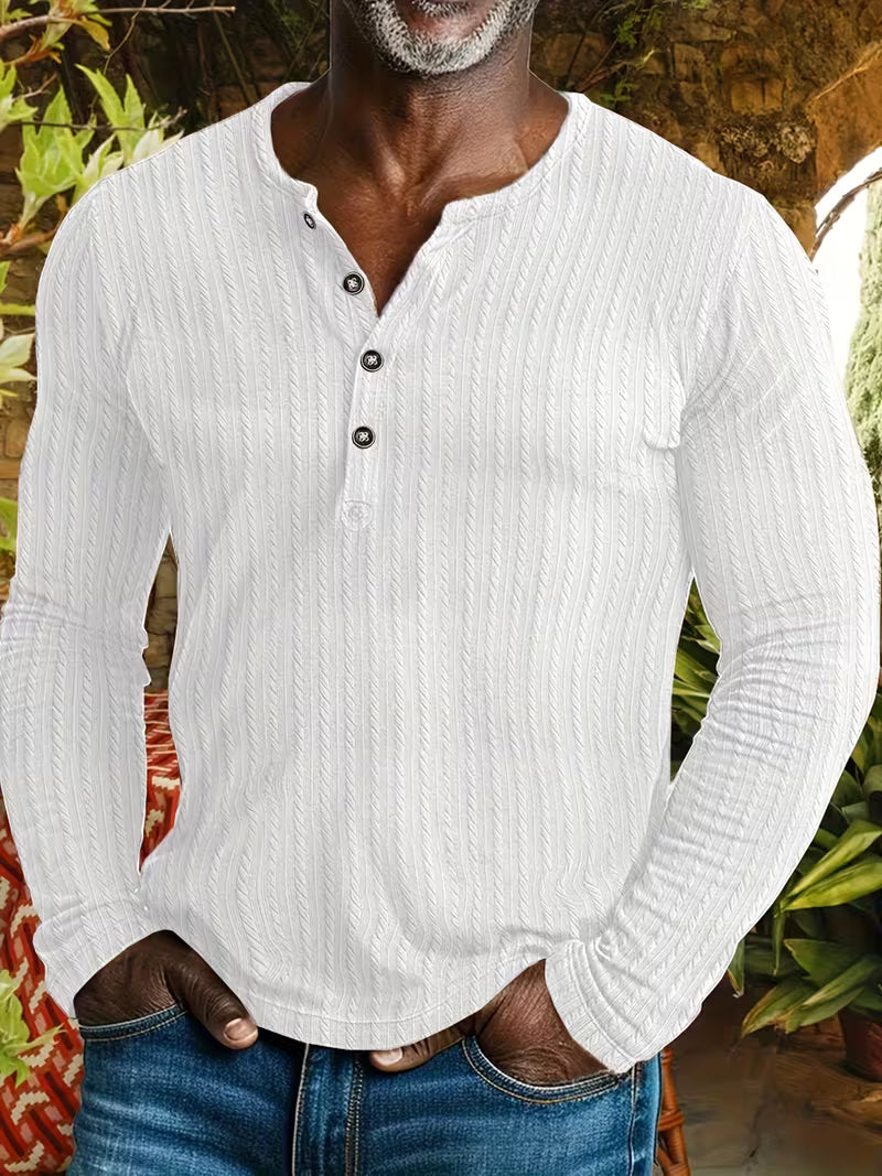 Men's stylish textured long sleeve button-up shirt in a versatile smart casual design, perfect for everyday wear.