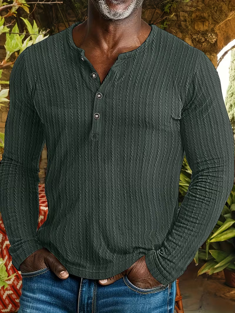 Stylish men's textured button-up shirt, a long sleeve smart casual top for modern men's everyday fashion.