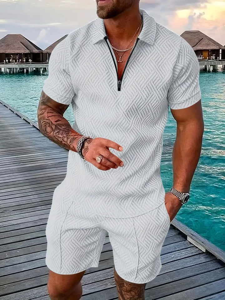 Men's fashion two-piece casual set, offering a stylish & comfortable modern look. Versatile design.