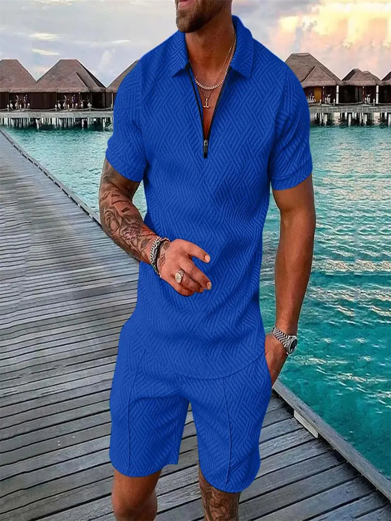 Stylish & comfortable men's two-piece casual outfit set, perfect for modern everyday summer fashion.