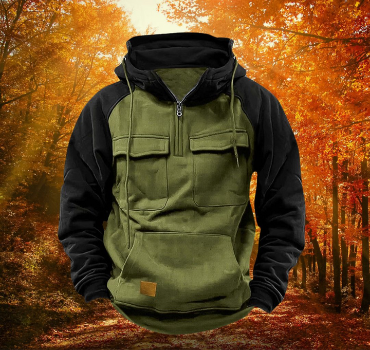 Men's stylish two-tone winter hoodie. Warm, multifunctional pullover perfect for casual wear & outdoor activities.