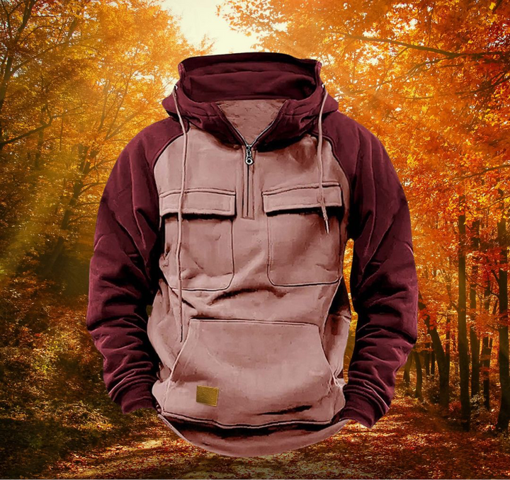 Multifunctional men's winter hoodie for outdoor adventures. Warm pullover, stylish casual wear & practical jacket.