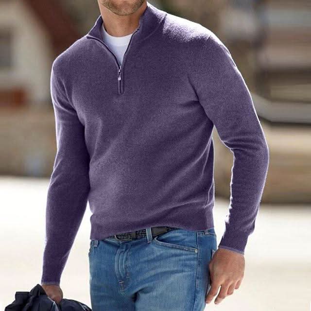 Versatile men's V-neck zip sweater. Ideal for casual comfort or smart-casual fashion.