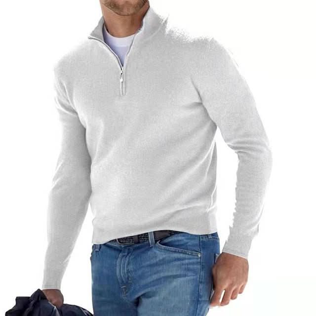 Modern men's V-neck zip pullover. Soft, comfortable, and versatile for daily wear.