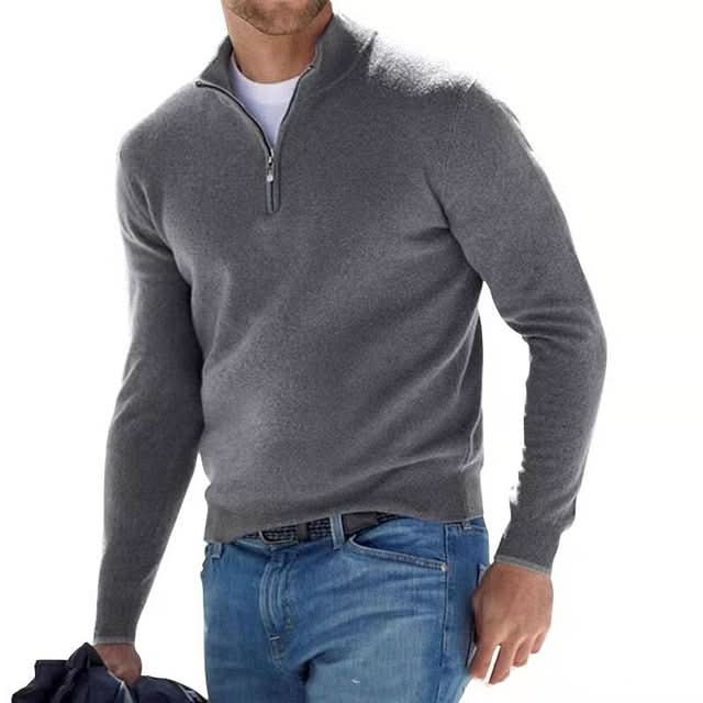 Stylish men's V-neck zip sweater. A comfortable long-sleeve knitted jumper for all occasions.