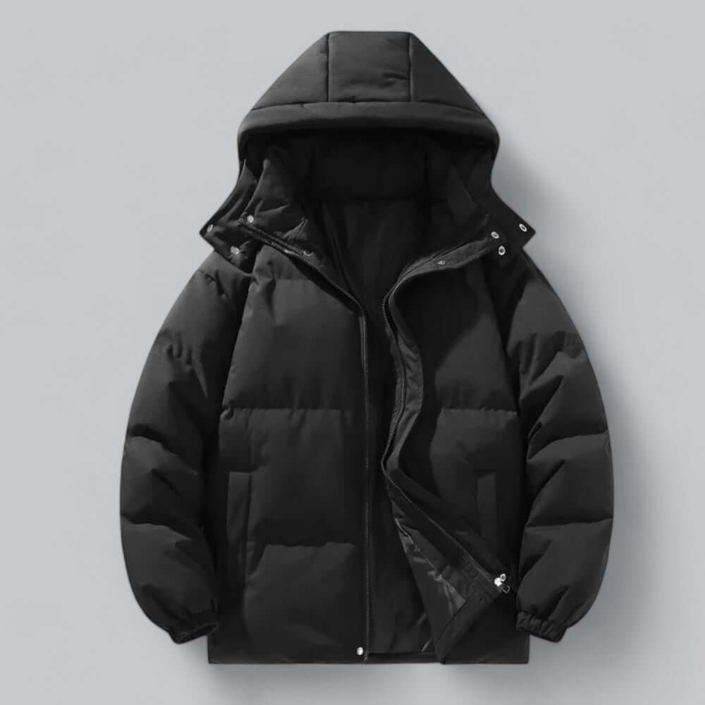 Men's stylish warm winter parka jacket with detachable hood, perfect for cold weather outerwear. Durable & cozy.
