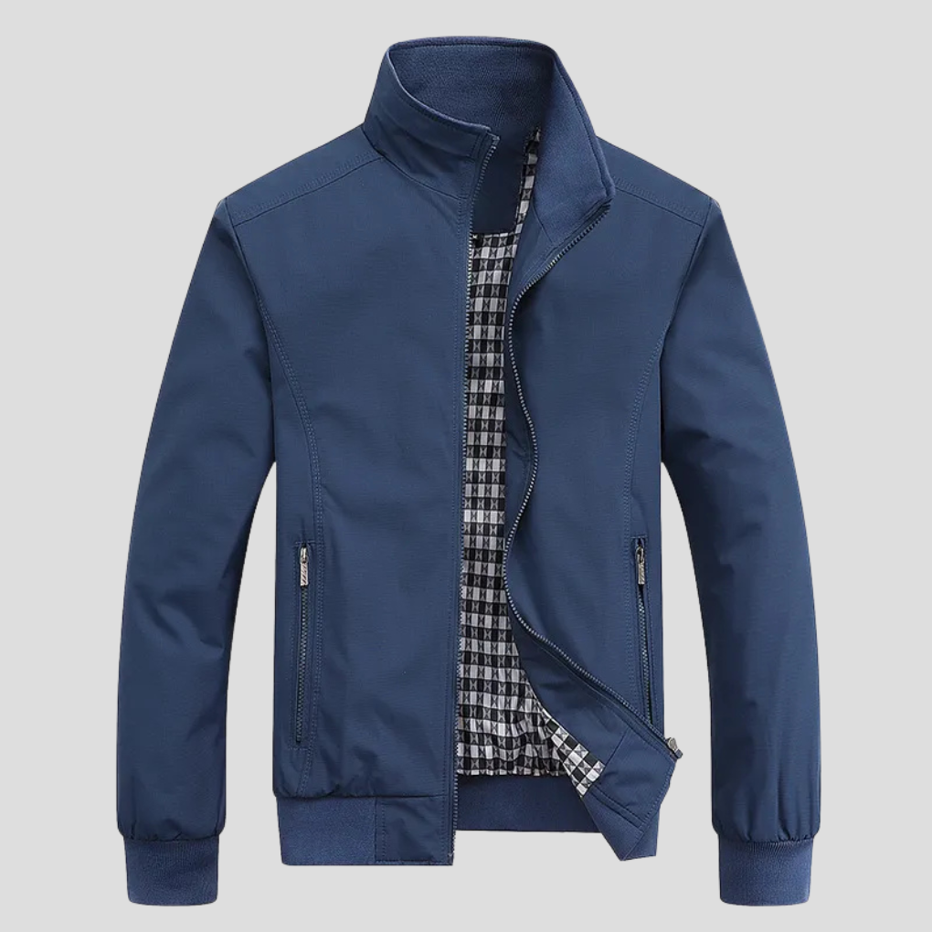 Functional men's windbreaker jacket, an all-season layering piece with full-zip for protection & style.