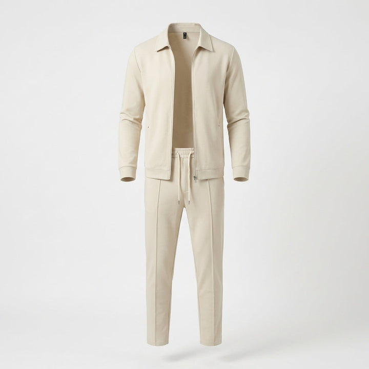 Men's stylish zip-up tracksuit set for casual wear. Comfortable athletic lounge outfit for men's fashion.
