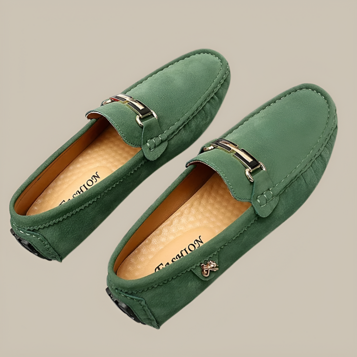 Classic men's suede moccasins. Easy slip-on design offers comfort for both casual and formal wear.