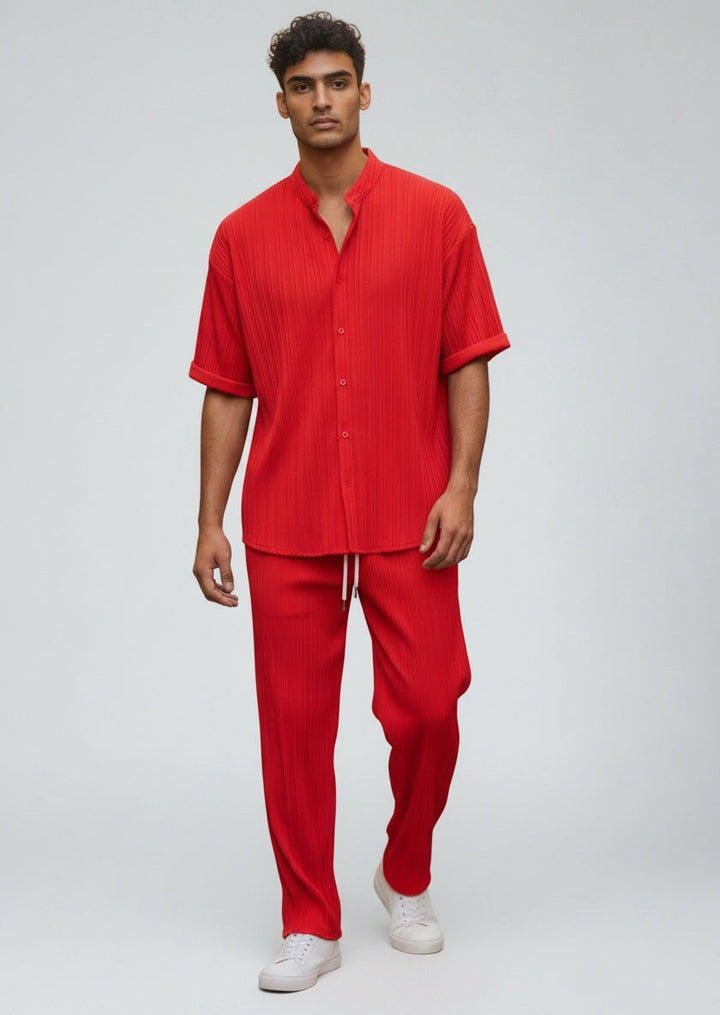 Men's easygoing summer set. Casual shirt & relaxed drawstring pants. Perfect for warm-weather style.