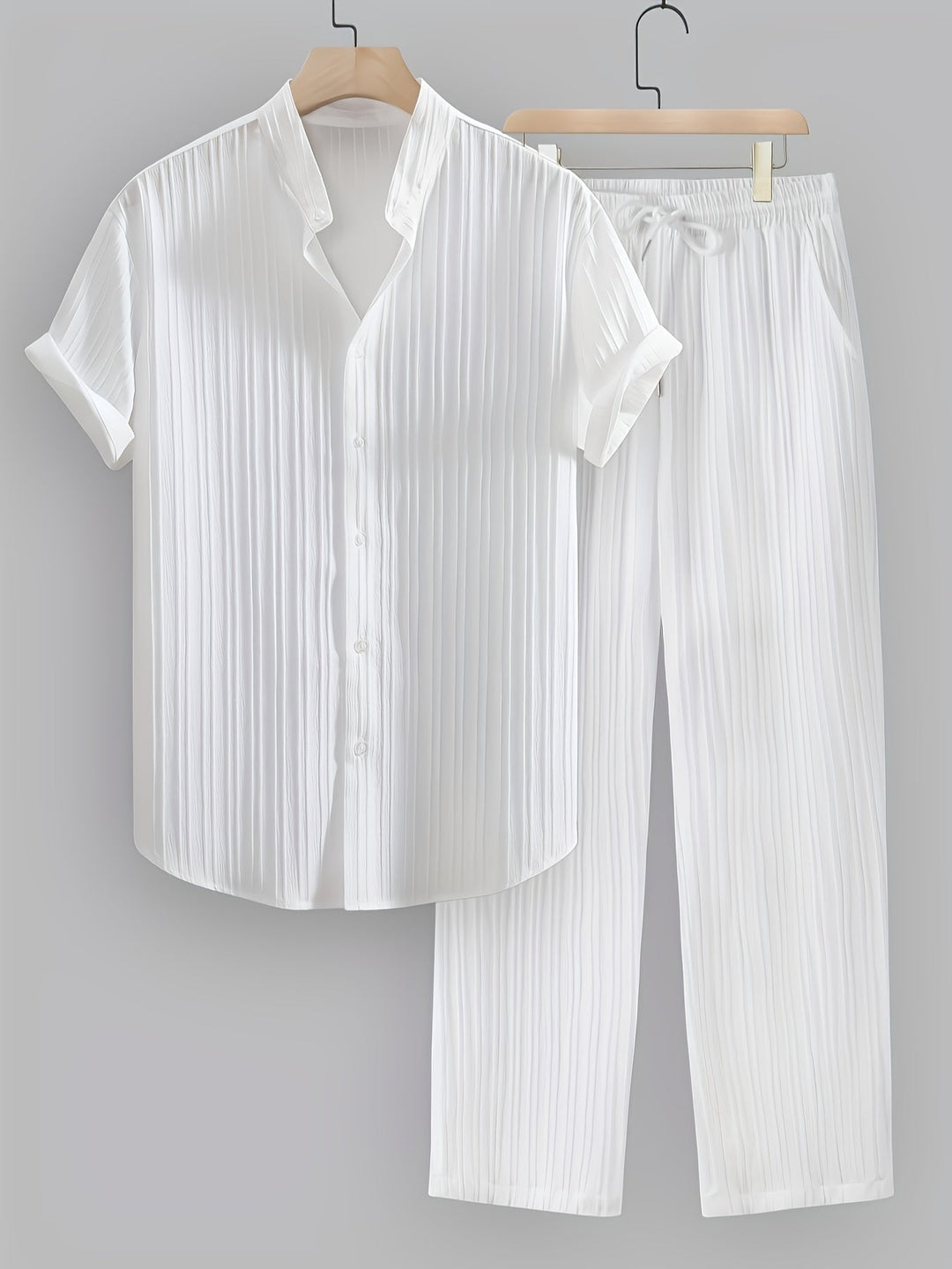 Stylish men's summer outfit. Breathable shirt & drawstring pants. Perfect casual resort wear.