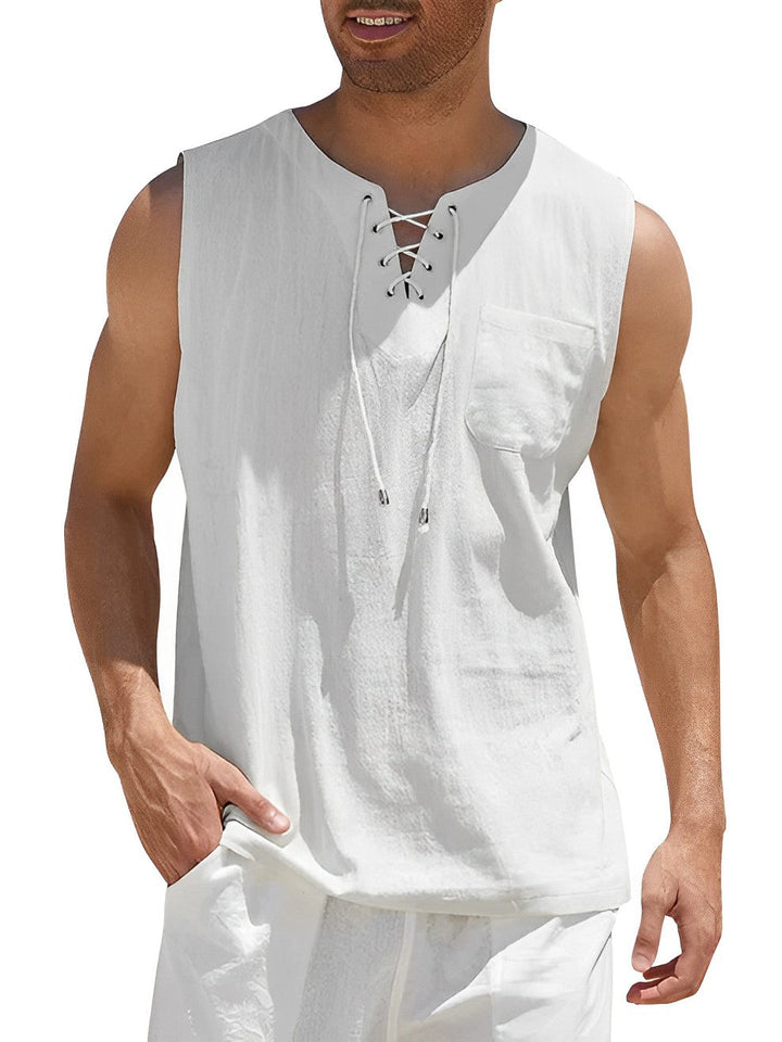 Ultra-comfortable men's summer tank top, lightweight & breathable V-neck design for hot weather.