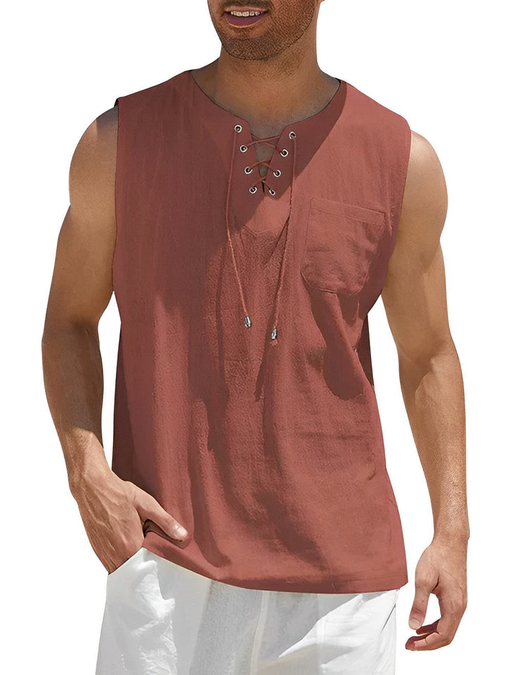 Men's casual V-neck tank top, lightweight & loose for summer outdoor activities like hiking or sports.