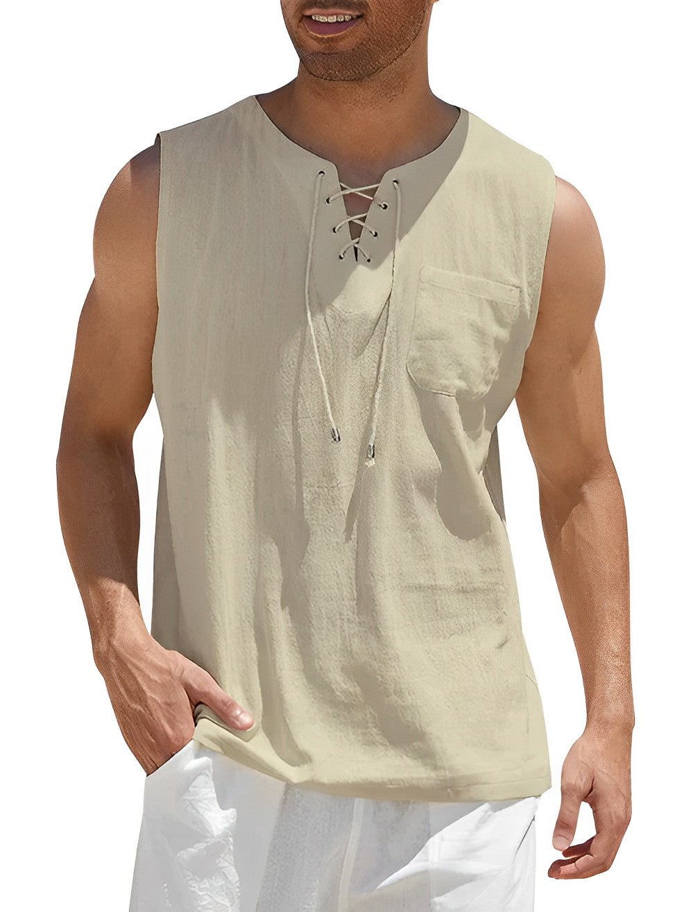 Trendy men's loose-fit summer tank top, V-neck, perfect for a relaxed casual style & warm days.