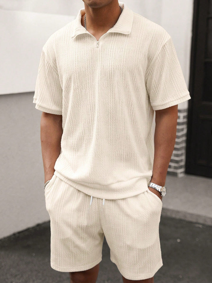 Trendy men's fashion set: short sleeve shirt & shorts. Effortless coordinated casual wear.