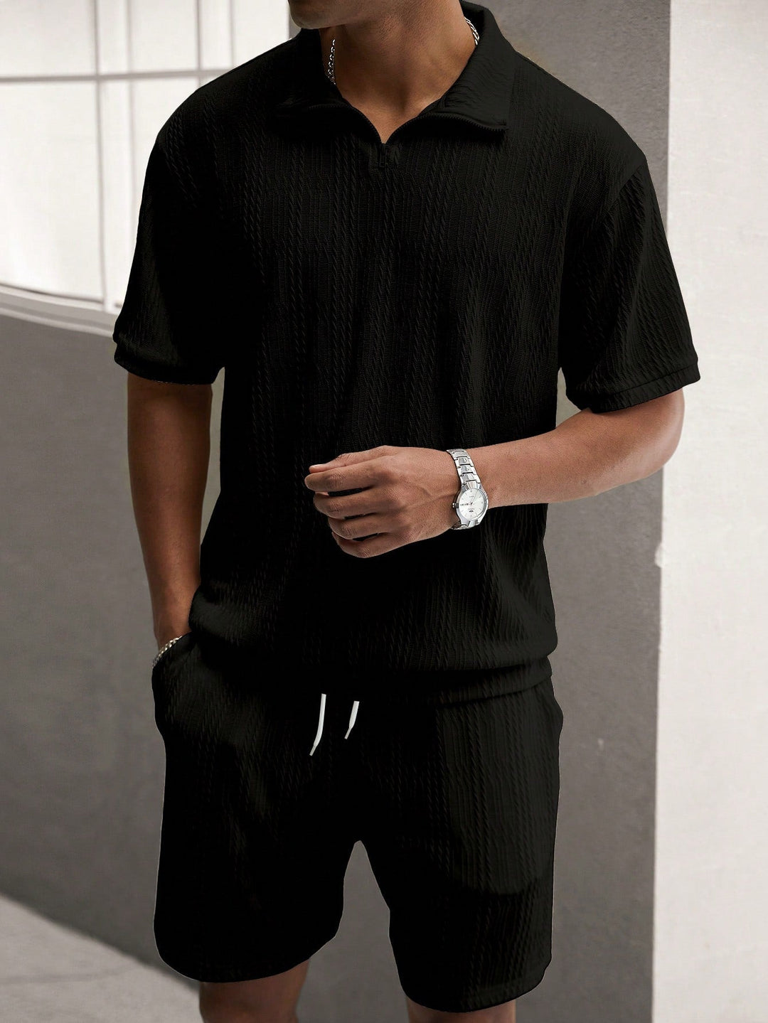 Men's 2-piece summer set: short sleeve shirt & shorts. Comfortable casual beachwear.