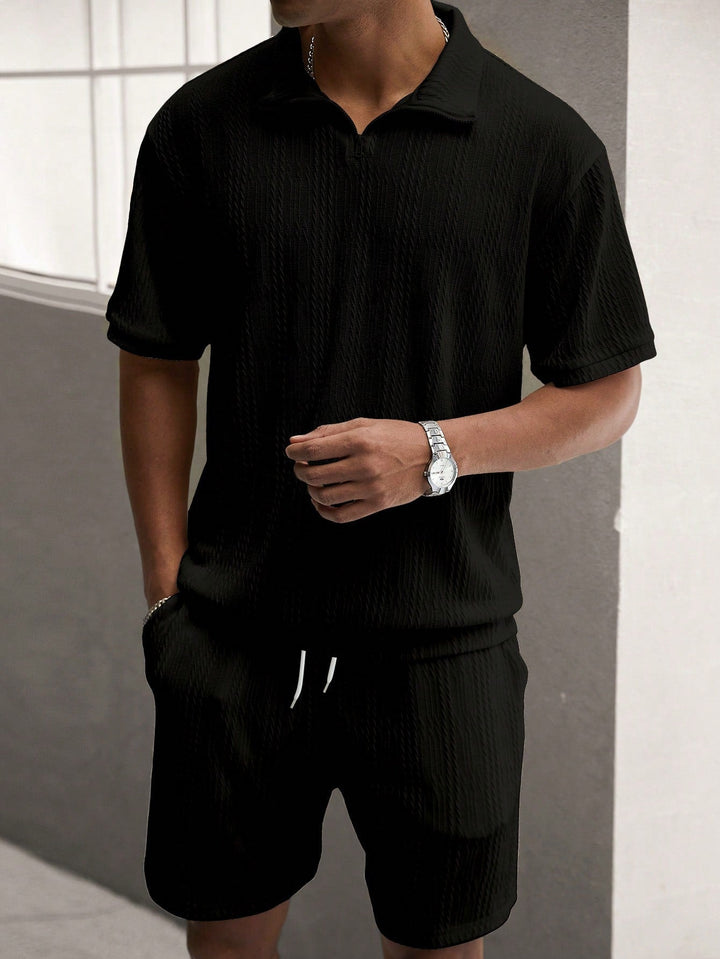 Men's 2-piece summer set: short sleeve shirt & shorts. Comfortable casual beachwear.