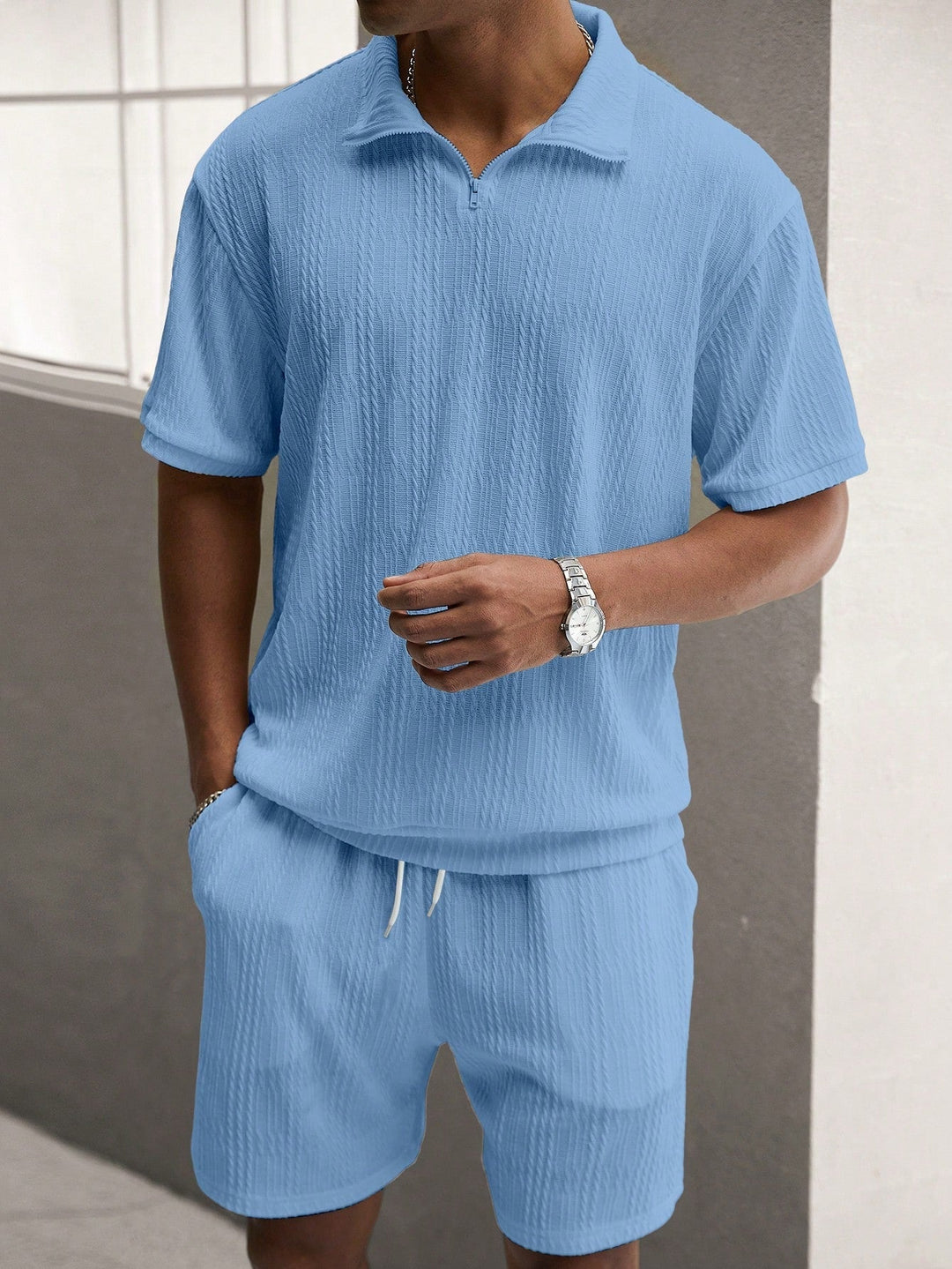 Relaxed fit men's summer set. Short sleeve shirt & shorts for ultimate comfort & style.