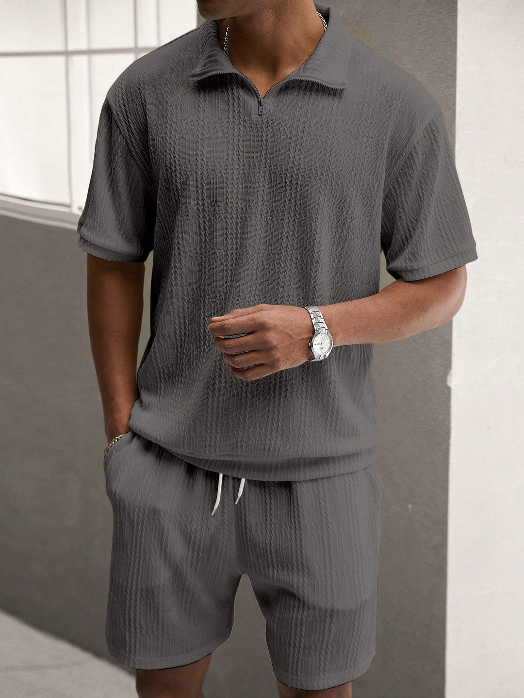 Men's travel-ready short sleeve shirt & shorts outfit. Perfect lounge or beach summer set.