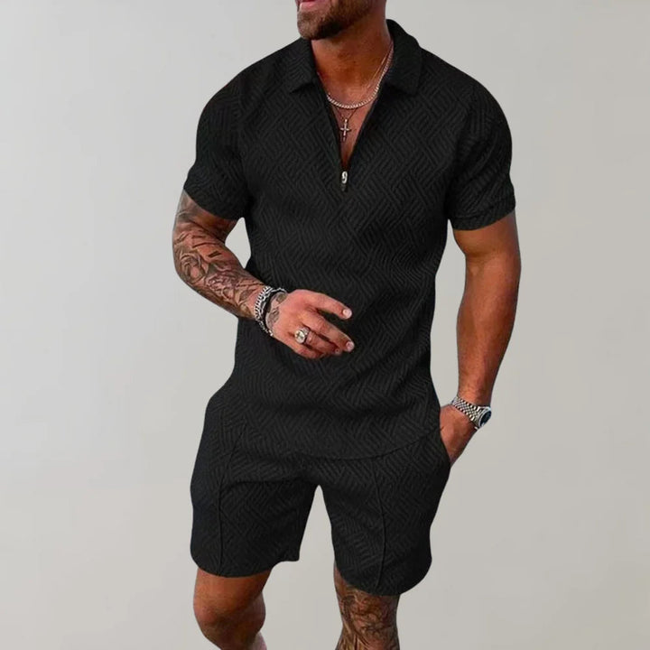 Stylish men's summer outfit: casual cotton linen shorts set for comfort & fashion.
