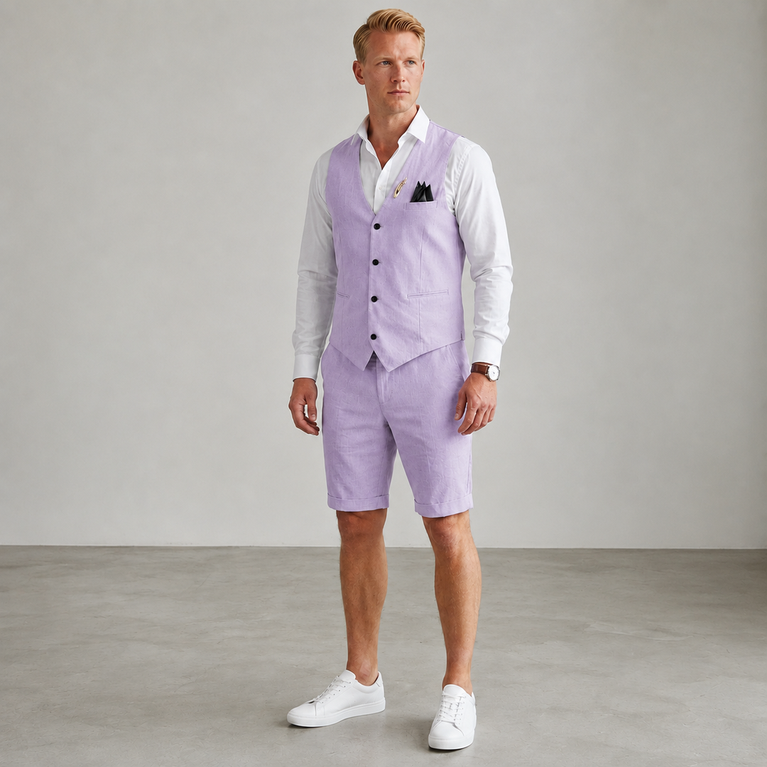 Relaxed fit men's vest and shorts set for ultimate summer comfort, holiday style, or versatile warm-weather fashion.