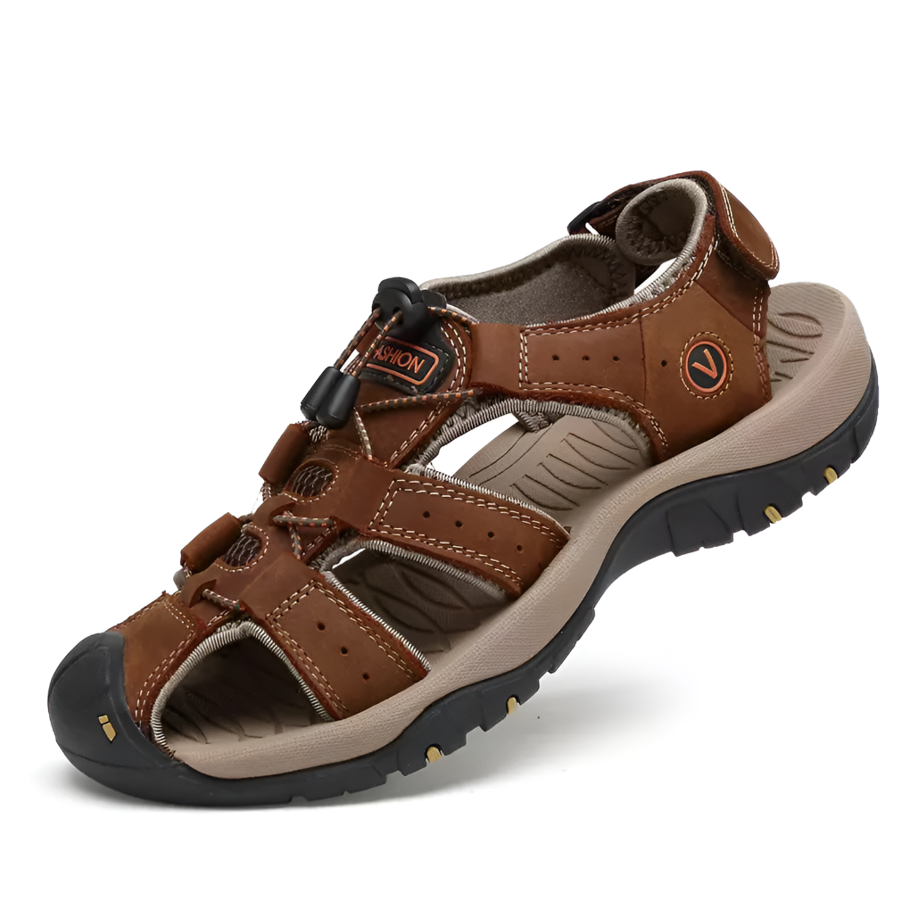 Men's supportive sandals with adjustable straps for comfort and foot support, ideal for walking.