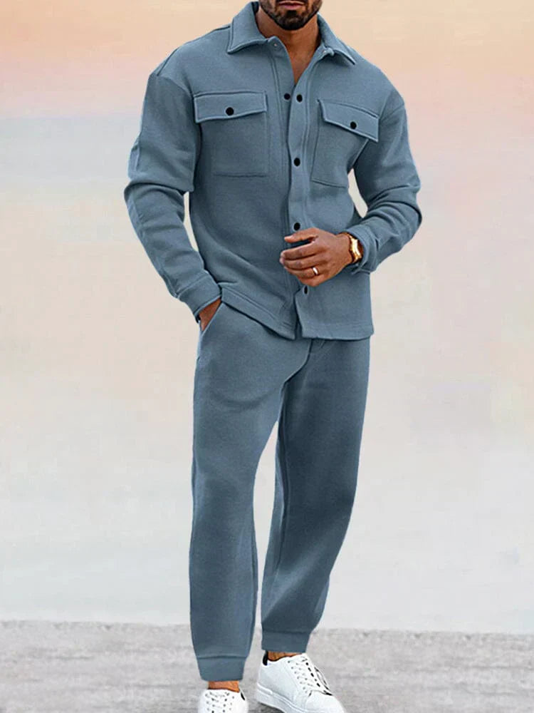 Men's modern tailored co-ord set, a versatile two-piece with overshirt & trousers for effortless style.