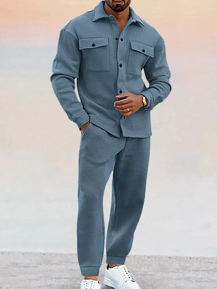 Men's modern tailored co-ord set, a versatile two-piece with overshirt & trousers for effortless style.