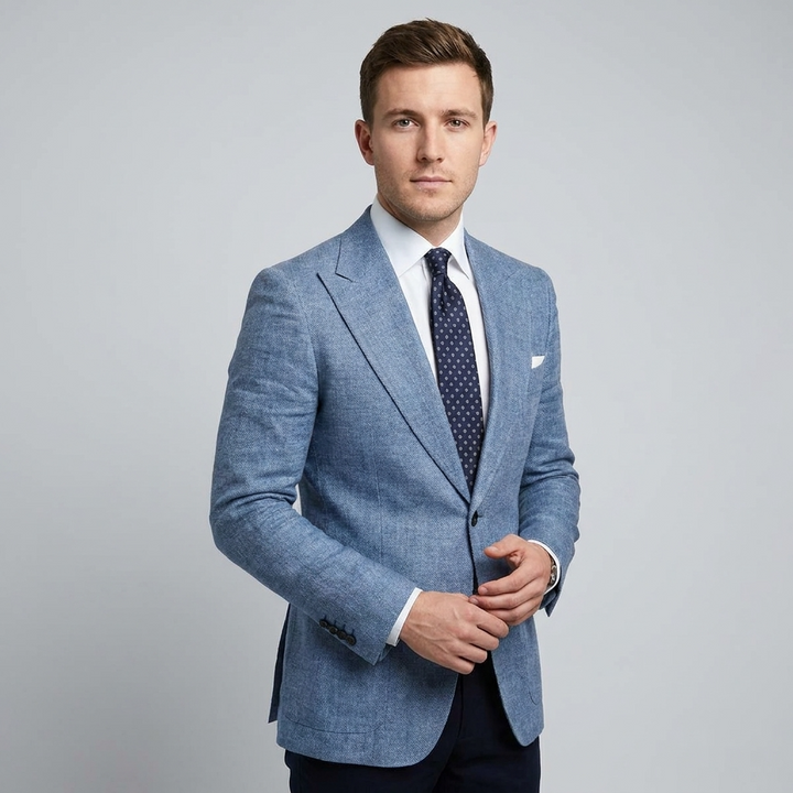 Elegant men's dinner jacket. Lightweight tailored blazer suitable for formal occasions, work, or smart casual events.