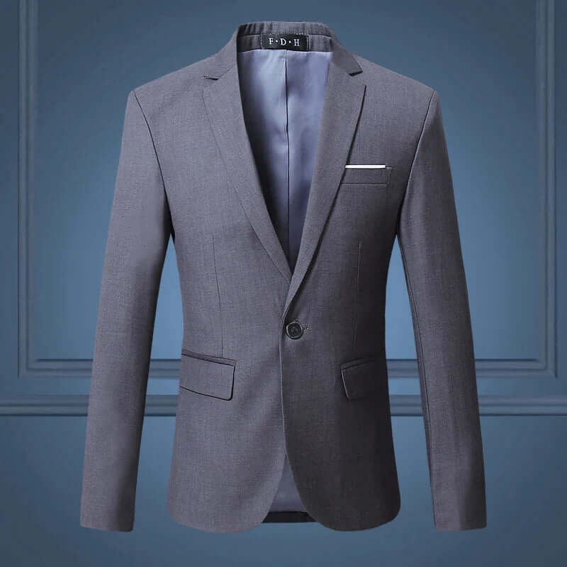Men's tailored fit formal blazer in navy, perfect for business wear & professional attire.